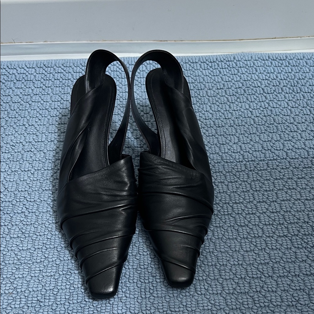 KHAITE Black Leather Slingback Flats